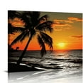 thumbnail image 1 of Jiayy    Canvas Wall Art Beautiful Sunset Over the Sea on Tropical Beach with Palm Tree and Colorful Sky Picture Printed on Canvas Painting for Bathroom    20x16in, 1 of 6