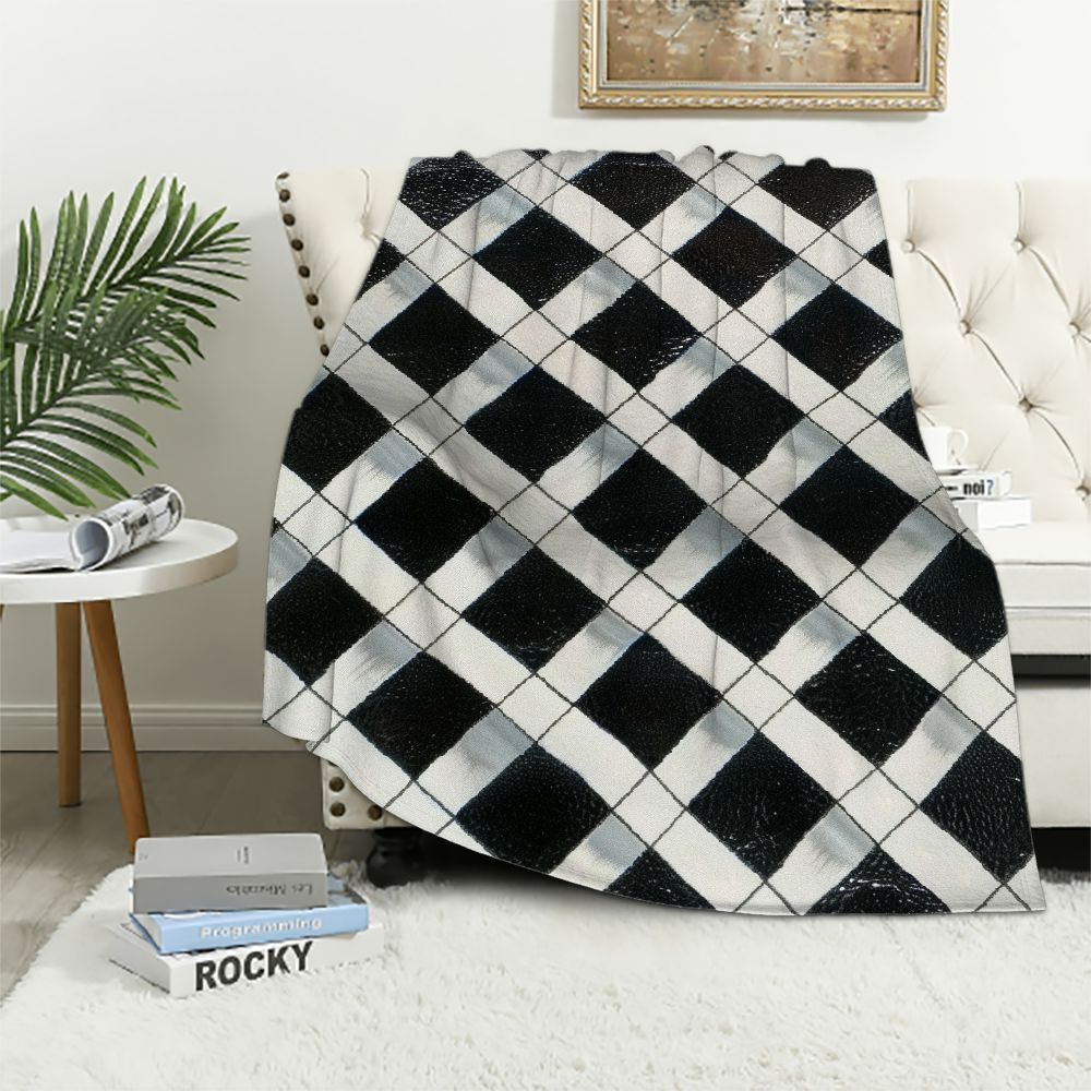 Jiayy Checkered Throw Blanket for Couch Bed Sofa, Super Soft Cozy Black