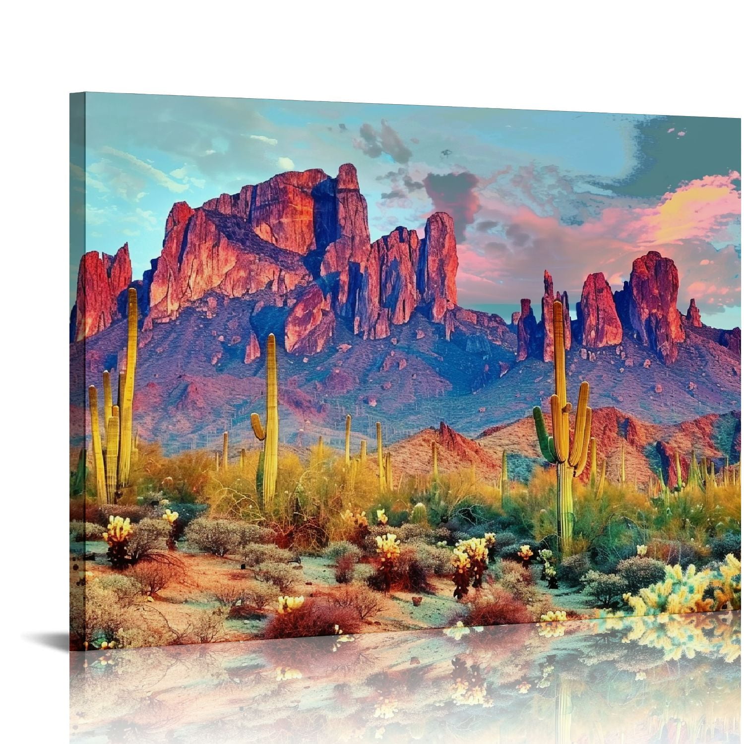 Jiayy Colorfull Sunset with Superstition Mountains wall art