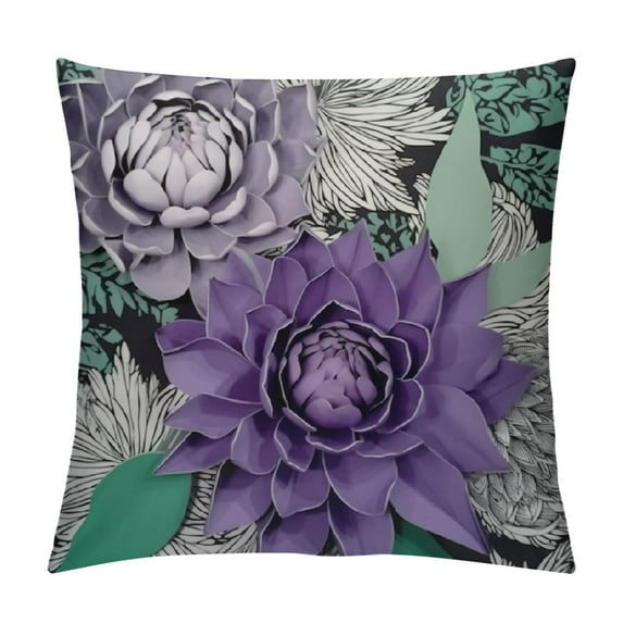 Jiayy Decorative Throw Pillow Covers Lotus Flower Pillowcases for Couch Bed Living Room Home Decor Purple
