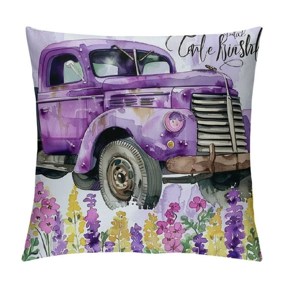 Jiayy Spring Truck Throw Pillow Covers Lavender Striped Rose French Romantic cottagecore Vintage Purple Cozy Couch Decor Bedroom Sofa Patio Living Room Cushion Pillowcases
