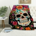 Jiayy Sugar Skull Throw Blanket,Colorful Vintage Floral Blankets Hippie
