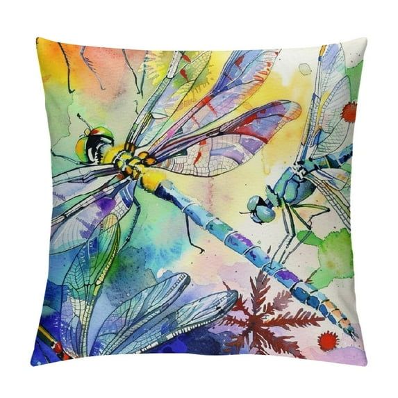 Jiayy Throw Pillow Covers Watercolor Painting Dragonfly Print Square Pillowcase for Home Decor Sofa Car Bedroom Pillow case