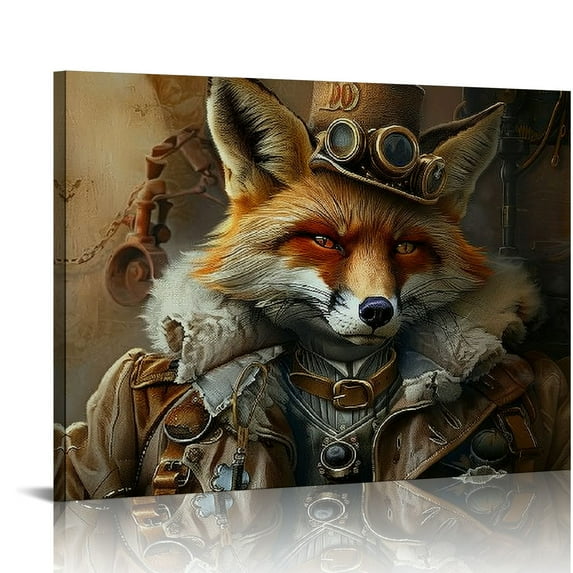 Jiayy Victorian Fox Vintage Gothic Canvas Art Print - Dark Academia Fox Wall Decor, Bright Wall Art, Wall Art 16x12in