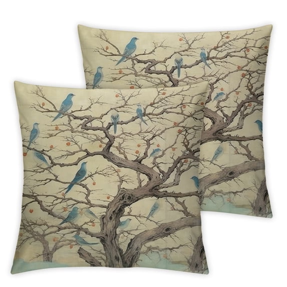 Jiayy Watercolor Sika Deer Blue Birds Retro Green Brown Background Fall Decorative Lumbar Throw Pillow Cover Case Home Living Room Bed Sofa Car 2Pcs
