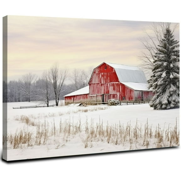 Jiayy Winter Scenes Pictures Winter House Painting Winter Barn Prints Snow Scenery Wall Art Christmas Winter Poster Rustic Red Barn Canvas Wall Art