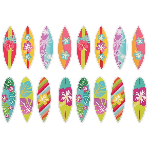 16pcs Beach Pool Party Cupcake Toppers Surfboard Cake Picks for Party Decorations