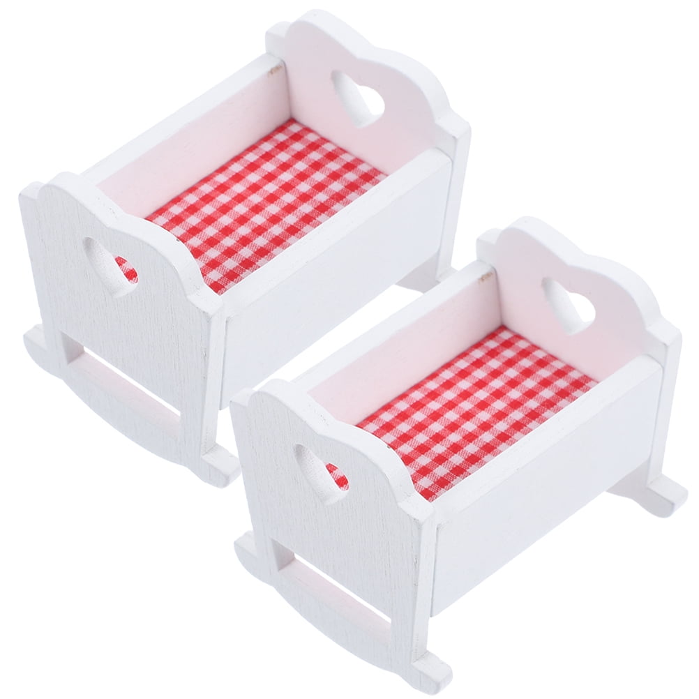 Jibingyi 2pcs Doll House Baby Cot Miniature Cradle Model Doll House