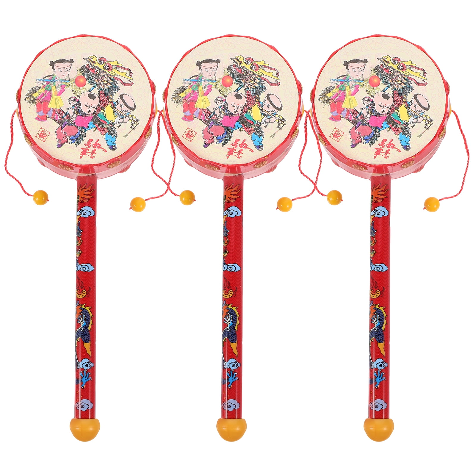 Jibingyi 3pcs 19cm Rattledrums Chinese Style Balance Drum Rattle