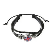 Jibingyi Fashion Soccer National Flag Bracelet Time Glass Weaving Leather Bangle Lace-up Jewelry Gifts(The United Kingdom)