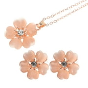 Jibingyi Necklace Earrings Stud Set Cherry Blossoms Style Elegant Earrings for Women Girls