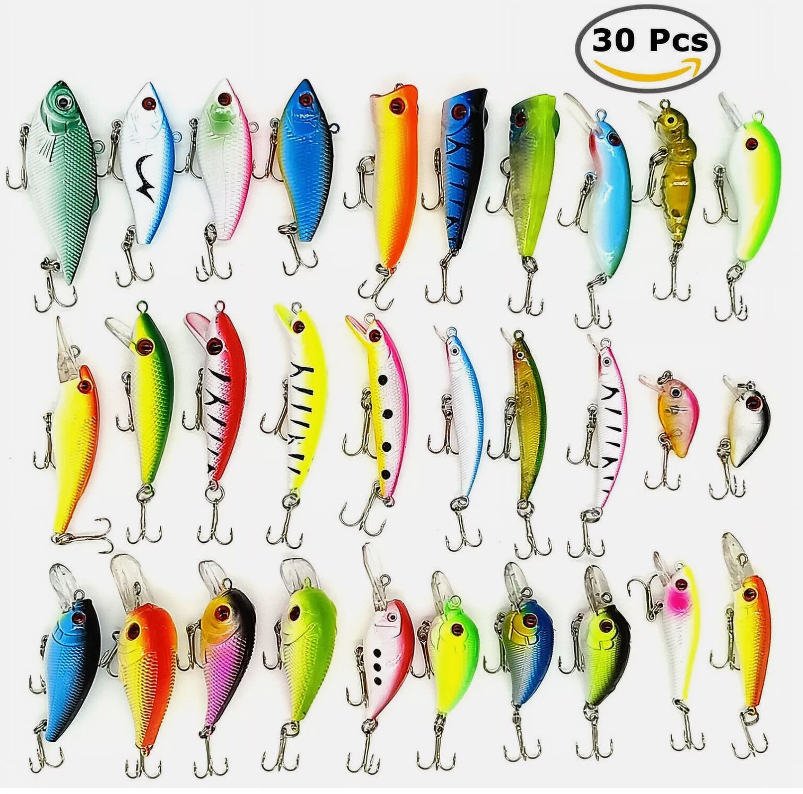 Jicanghai 30PCS Kinds of Fishing Lures Crankbaits Hooks Minnow Baits Bass Tackle Crank Set