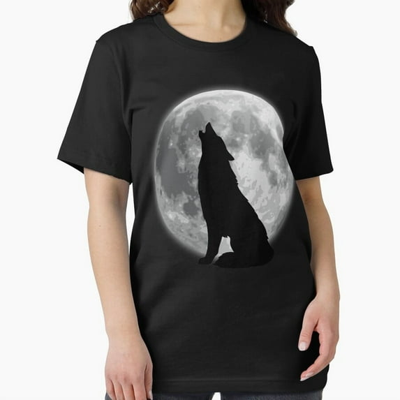 Jidika Wolf Moon Illustration Celestial Night Scene Silhouette Unisex T-Shirt, up to size 5XL