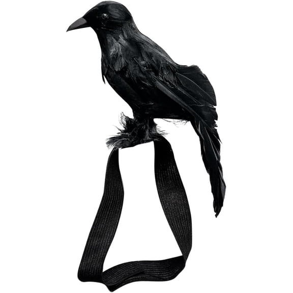 Jie Black Feathered Crow Statue, Shoulder Strap Style Halloween Party Decoration, Outdoor Bird Props for Holiday Decoration, Shoulder Strap Crow
