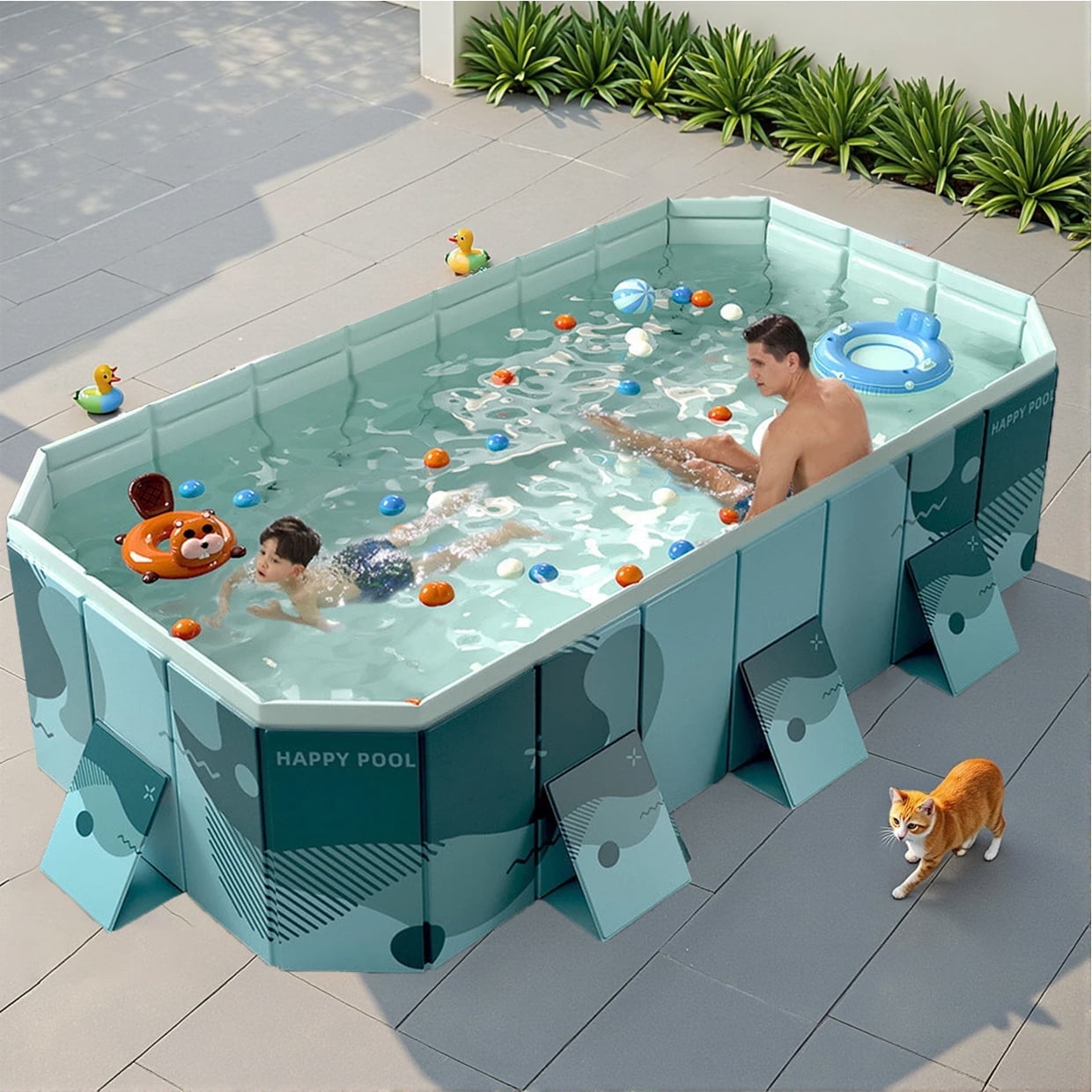 JieC 102"Foldable Swimming Pool for Home Use, Easy to Place and Store Large Capacity Pool, for Yard, Garden, Patio,Green
