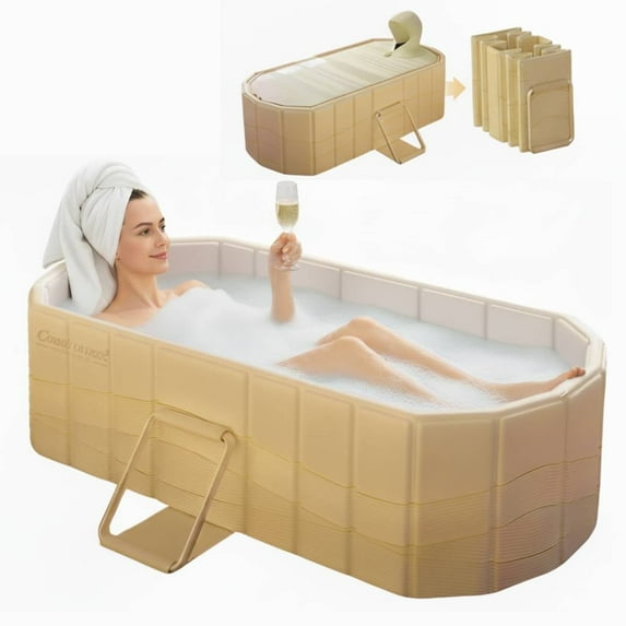 JieC 47" Folding Bathtub, Large Non-Inflatable Adult & Children's Outdoor Pool, Yellow (With lid)