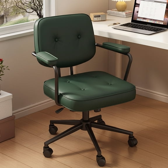 JieC Adjustable Pu Leather Home Office Chair ,360Swivel Ergonomic Office Chair with Wheels & Armrests(Green)
