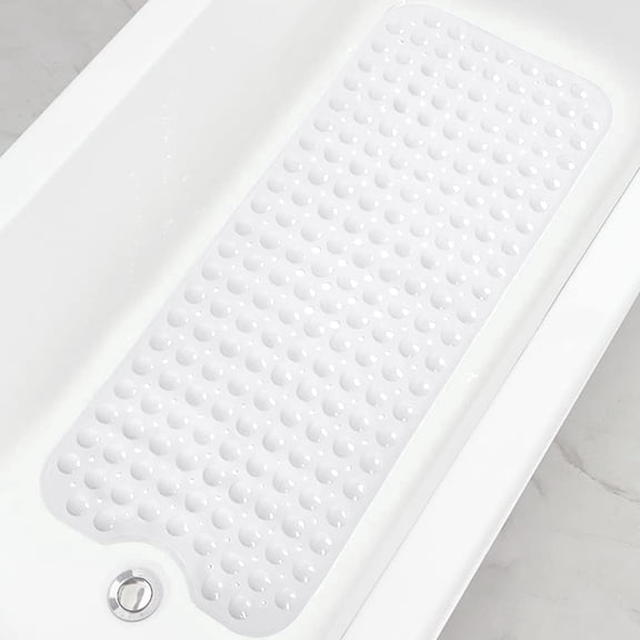 JieC Bathtub and Shower Mats, Extra Long Non-Slip Bath Tub Mat 39 x 16 Inch, Machine Washable Bathmat with Suction Cups & Drain Holes for Bathroom Floor, White