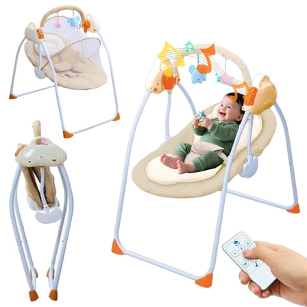 JieC Electric Baby Swing with Toy, Unisex, Suitable for Newborns From 0-36 Months,Brown