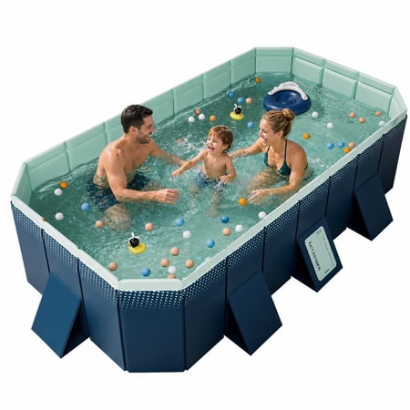 JieC 116in Inground Swimming Pool, Non-Inflatable Foldable Portable for Patio, Yard, Blue