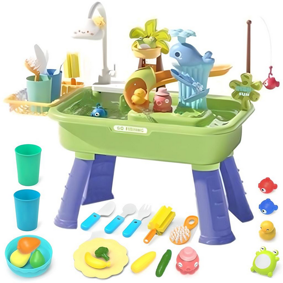 JieC Sand Water Table for Kids, Kitchen Sink Toy for Kids, Mini Water Table with Detachable Legs, Water Park, Kids Role Play Toys for Toddlers, Boys, Girls 3-6 Years Old