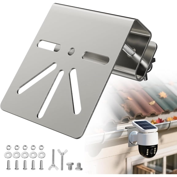 JieShop StainlessSteel GutterMount Security Camera Bracket, RustProof Screws, NoDrill Outdoor Holder for SoloCam S340, PTZ Dome Surveillance Cameras,1pc
