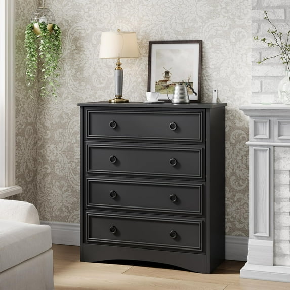 Jiekair Black Dresser, 4 Drawers Dresser Chest for Bedroom,Home Room