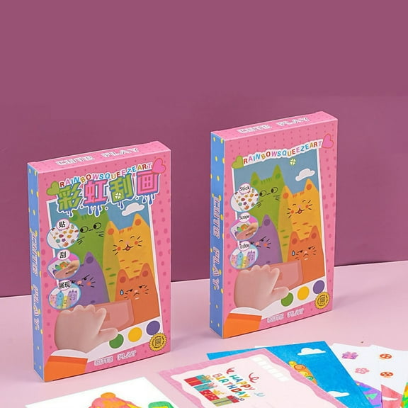 Jienlioq 20Pcs DIY Rainbow Scratch Art, Squeegee Art Kit for Kids, Squeegee Painting Kit, DIY Rainbow Scratch Art, DIY Magic Dot Scratches Painting, with 7-Color Tools (Chinese)