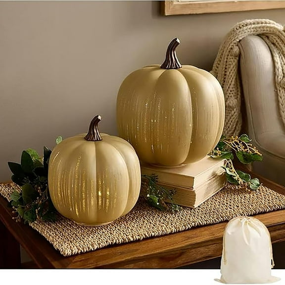 Jienlioq 2PCS Starry Night Glass Pumpkins, Halloween Twinkle Led Light Pumpkins, Illuminated Starry Night Glass Pumpkin with Timer, Magical Fall Halloween Lamps for Outdoor Decoration