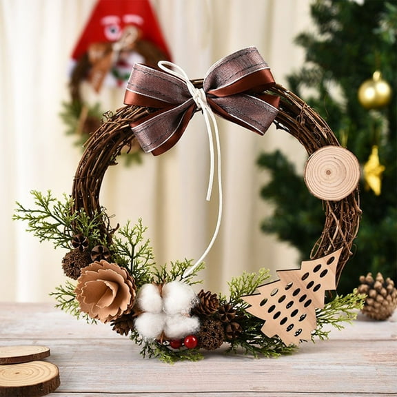 Jienlioq Christmas Clearance 12 Inch Round Rattan Christmas Wreath for Front Door Decor, Rustic Window Hanging Holiday Decoration, Boho Farmhouse Wall Ornament Indoor Outdoor