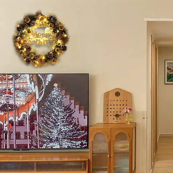 Jienlioq Christmas Clearance Jingle Bell Pine Needle Christmas Wreath - Front Door Hanging Decor with Red Bells for Home Scene Holiday Cheer Indoor Outdoor