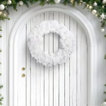 Jienlioq Christmas Clearance White Blossom Christmas Wreath - Simulation Flower Door Hanging Window Display Decor (Flocked Design, 20 Inch)