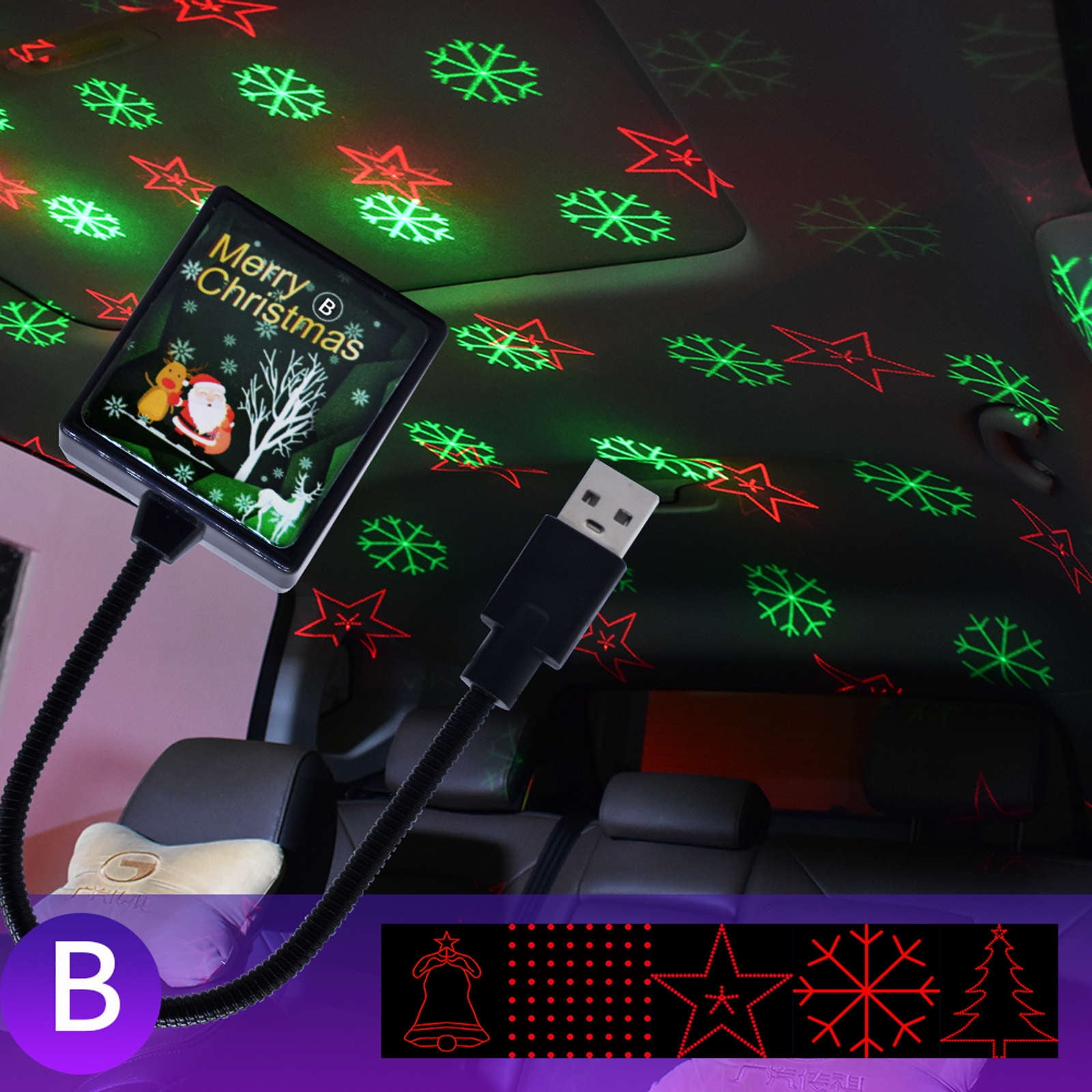 Jienlioq Christmas Snowflake Pattern Port USB Indoor in Car Use Lasers