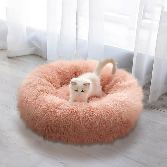 Jienlioq Dog Bed for Small Medium Large Dogs, Calming Dogs Bed, Washable-Round Cozy Soft Pet Bed Puppy & Kitten with Slip-Resistant Bottom Fluffy Plush Faux Fur Dog Bed with a Cat teaser Pet Supplies