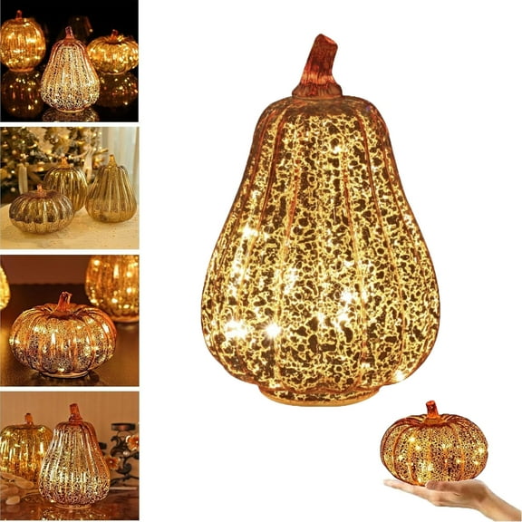 Jienlioq Starry Night Glass Pumpkins, Timer Lighted Sparkling Starry Night Glass Pumpkins, Fall Halloween Pumpkin Night Lights, Twinkle LED Light Pumpkin with Timer Decoration for Bedroom Hallway (A)