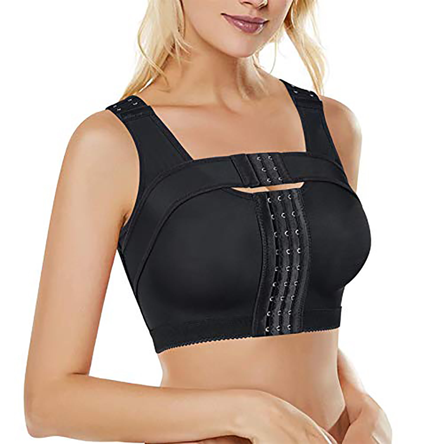 Jieowen Women's Front Closure Bra Post-Surgery Posture Corrector Shaper  Tops with Breast Support Band,Black(For 32-42) 