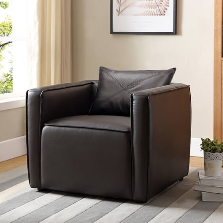 Jier Upholstered Faux Leather Accent Chair, Distressed Gray