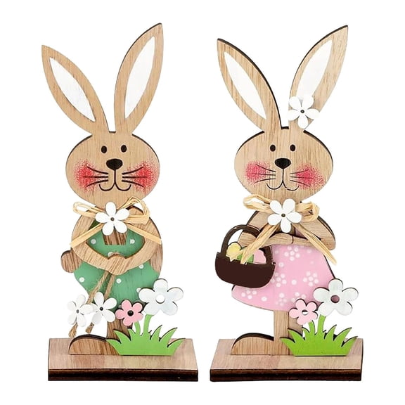 Jierger 1 Pair Easter Decorations, Home Table Decorations Crafted From Wood, Handmade Wooden Handicrafts for Festive Table Decorations and Spring Centerpieces