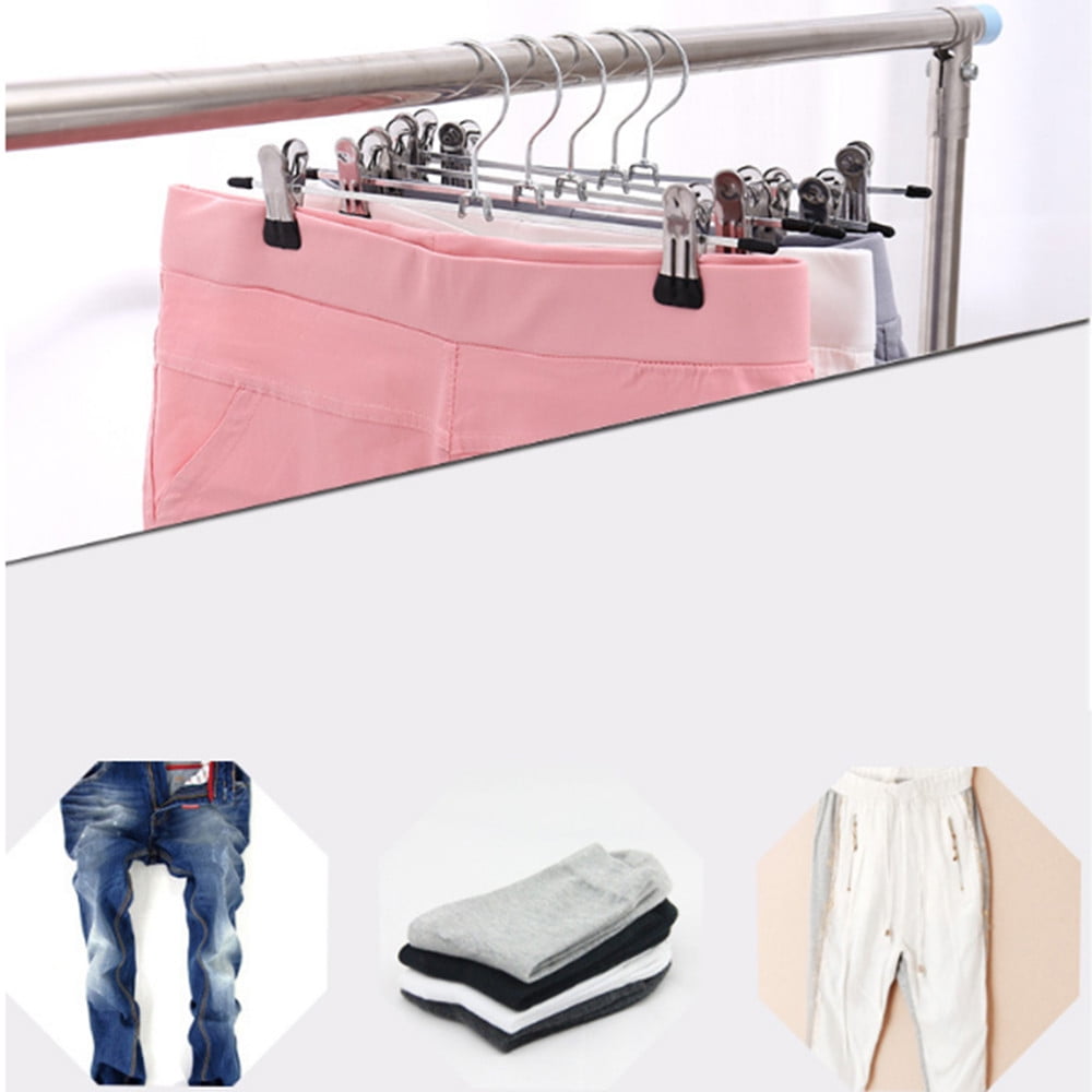 HWAJAN 30PACK Pants Hangers With Clips Adjustable Skirt Hangers For Women Black Metal Non-Slip Trousers Hanger Heavy Duty Space Saving Clothes Hangers For Shorts,Jeans,12Inch