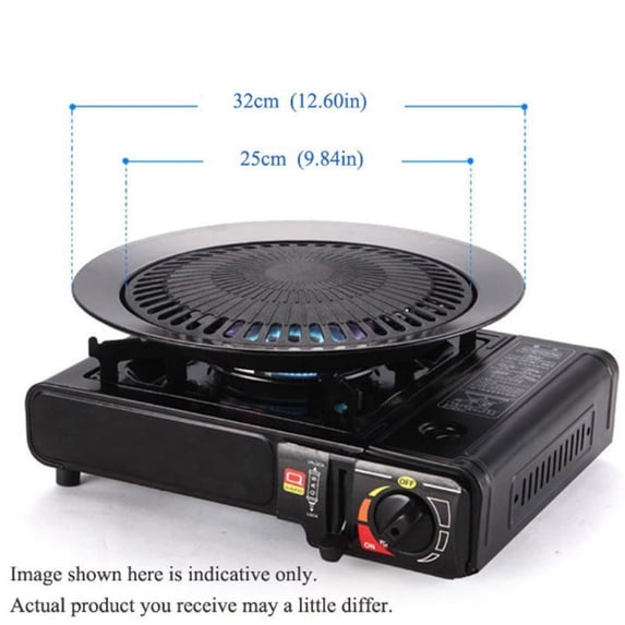 Jierger 12.6in Round Iron Korean BBQ Grill Plate Barbecue Non-stick Pan Set with Holder Set Portable Stove Korean Grill Pan Cast Iron Indoor