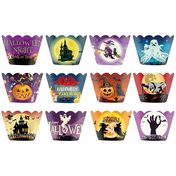 Jierger 12Pcs Cupcake Liners & Toppers Night Witch Pumpkin Cupcake Decoration Cupcake Picks for Halloween Party Baking Supplies for Cupcake Holders Muffin Liners for Halloween Party Decorations