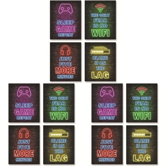 Jierger 12pcs Neon Gaming Decor Video Gamer Room Decor Gaming Decor for Boys Room Boys Gaming Wall Art Neon Gaming Room Decor Gamer Wall Decor Teenage Boy Room Decor