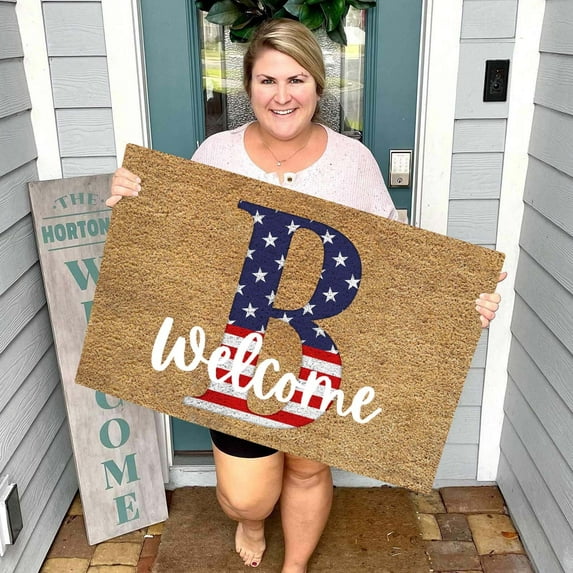 Jierger 15.75x23.62inch Funny Patriotic Welcome Door Mat 4th of July Doormat Independence Day Welcome Floor Mat,Door Mat Patriotic Decoration for Indoor Outdoor Independence Day Decor (A-Z)