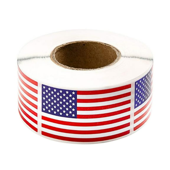 Jierger 250Pcs American Flag Sticker Roll, 2 x 1.25 Inch USA Patriotic Decals, Red White and Blue Adhesive Labels for 4th of July, Memorial Day, Sport Game Decor