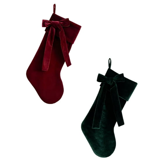 Jierger 2PCS Extra Thick Red And Green Velvet Christmas Stockings For Fireplace Large 19 Inch Festive Holiday Stockings With Gold Hanger Traditional Xmas Sock Decorations