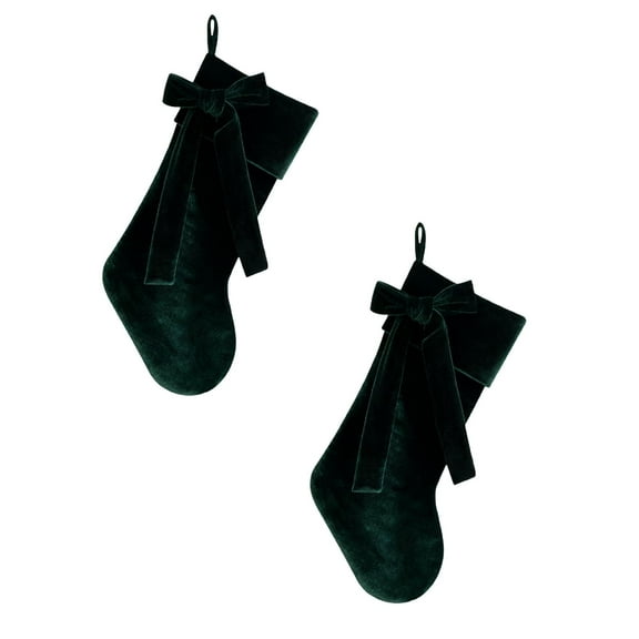 Jierger 2PCS Extra Thick Red And Green Velvet Christmas Stockings For Fireplace Large 19 Inch Festive Holiday Stockings With Gold Hanger Traditional Xmas Sock Decorations,Green