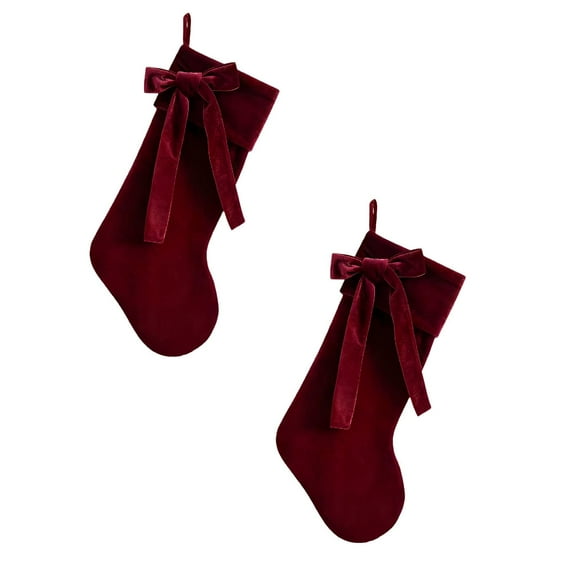 Jierger 2PCS Extra Thick Red And Green Velvet Christmas Stockings For Fireplace Large 19 Inch Festive Holiday Stockings With Gold Hanger Traditional Xmas Sock Decorations,Red