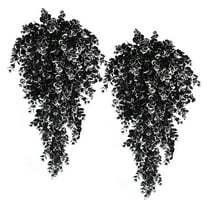 Jierger 2PCS Halloween Artificial Flowers Black Hanging Plants Wreath Used for Halloween Interior Decoration Room Halloween Thanksgiving Christmas Party Garden Porch Patio Yard Wedding Decoration