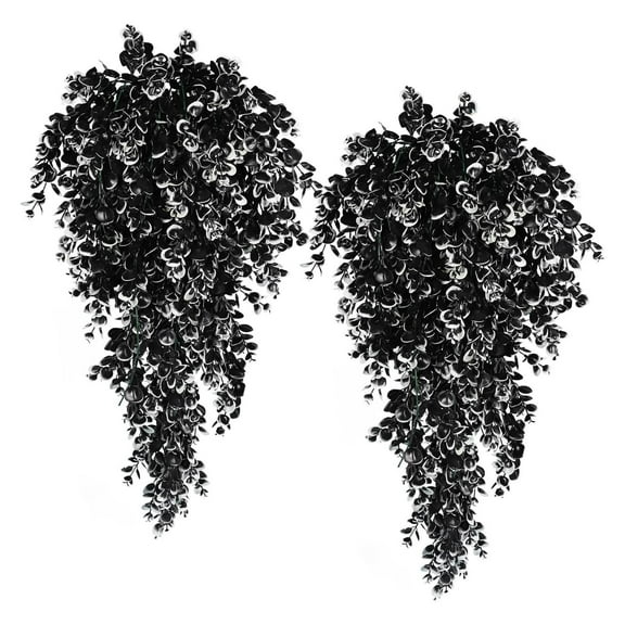 Jierger 2PCS Halloween Artificial Flowers Black Hanging Plants Wreath Used for Halloween Interior Decoration Room Halloween Thanksgiving Christmas Party Garden Porch Patio Yard Wedding Decoration