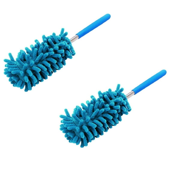 Jierger 2PCS Microfiber Duster for Cleaning, Dusters with Telescoping Extension Pole, Extendable Washable Mini Dusters for Cleaning Supplies Car, Window, Furniture, Office,Blue